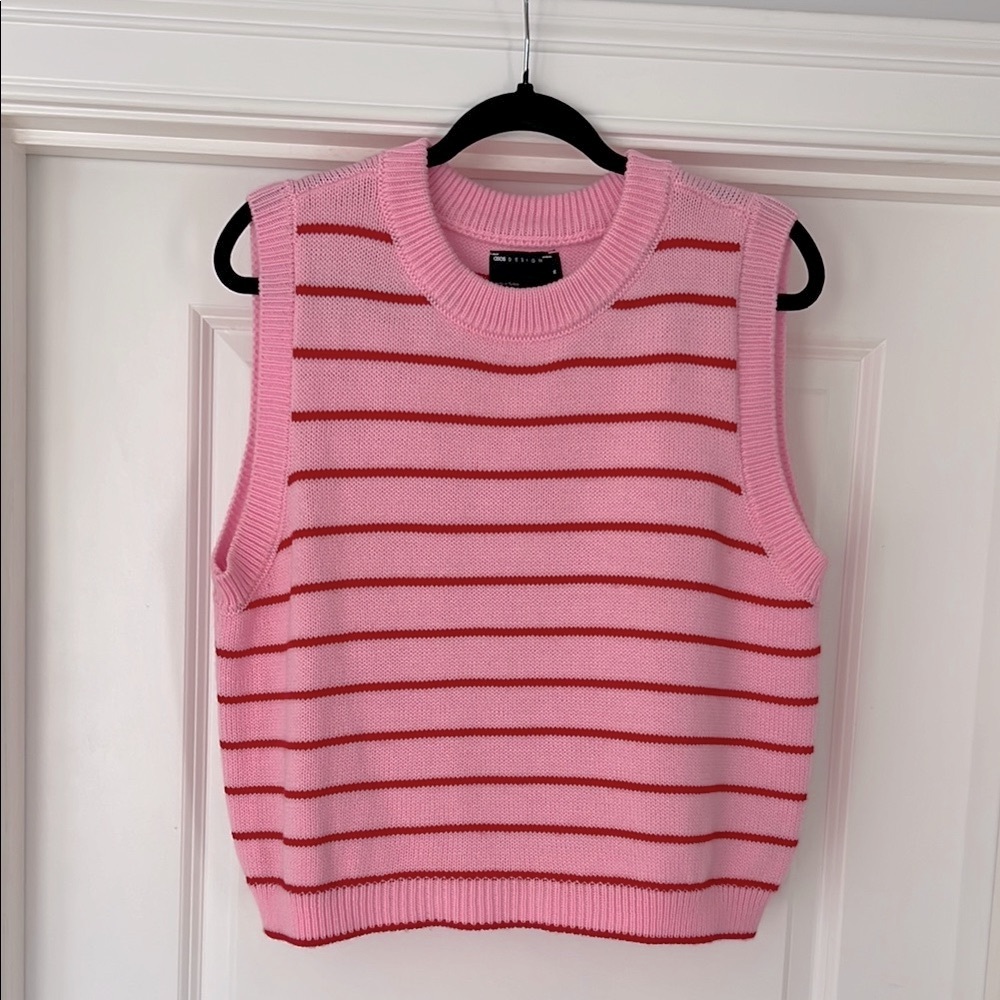 ASOS Pink & Red Striped Sweater Tank Top